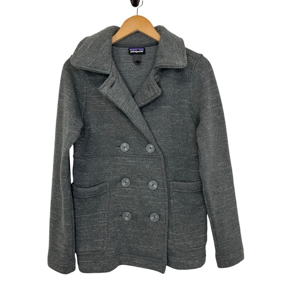 PATAGONIA Womens Better Sweater Peacoat Jacket Sz Small Gray Double Breasted - Picture 1 of 12